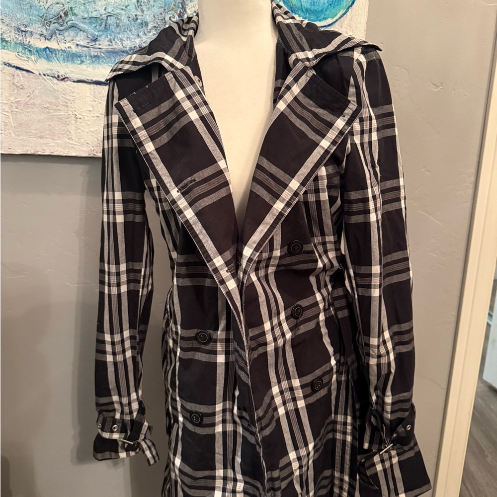 Plaid Black and White Pea Coat